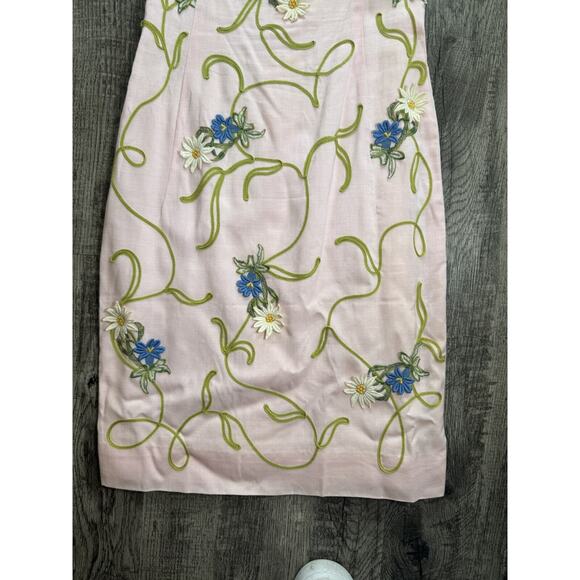 1950s Minx Modes Vintage Garden Cocktail Dress Pink Embroidered Floral Flower XS - Picture 4 of 16